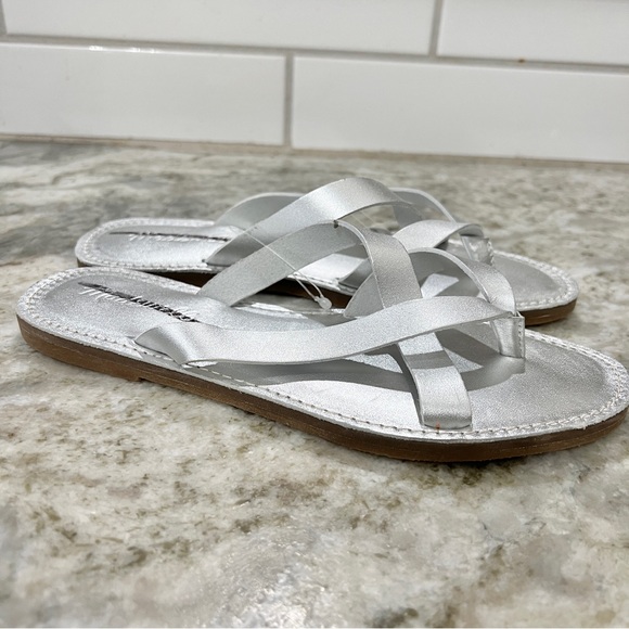NWT Madewell The Boardwalk Thong Sandal in Metallic Silver Leather Size 6 - Picture 5 of 8